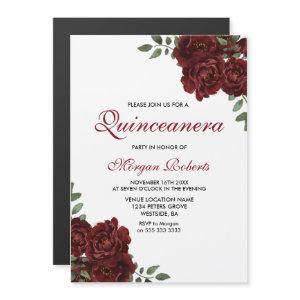 Burgundy Red Roses Modern Quinceanera Party Magnetic