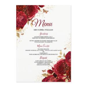 Burgundy Red Roses Wedding Engagement Quinceanera Menu