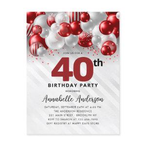 Burgundy Red Silver Balloon Glitter 40th Birthday  Postcard