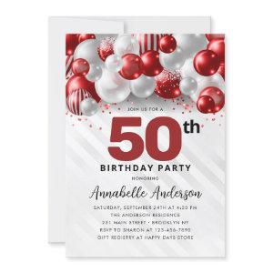Burgundy Red Silver Balloon Glitter 50th Birthday