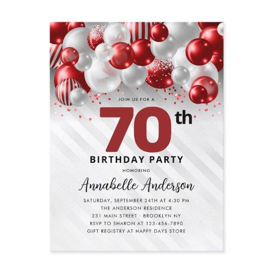 Burgundy Red Silver Balloon Glitter 70th Birthday  Postcard