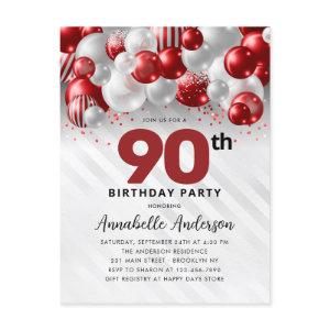 Burgundy Red Silver Balloon Glitter 90th Birthday  Postcard