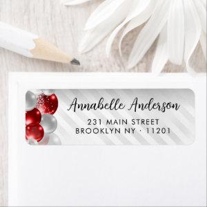 Burgundy Red Silver Balloon Glitter Birthday  Label