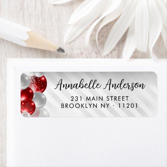 Burgundy Red Silver Balloon Glitter Birthday  Label