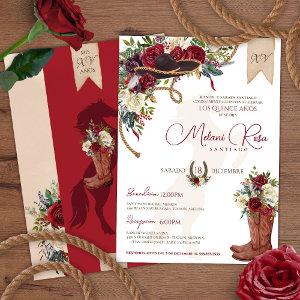 Burgundy Red Western Charro Spanish Quinceanera