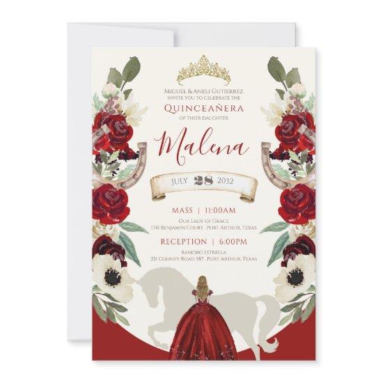Burgundy Red Western Watercolor Charro Quinceañera