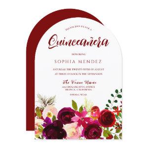 Burgundy Red Wine Boho Floral Quinceanera