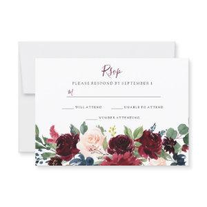 Burgundy Red Wine Flowers Elegant Wedding RSVP
