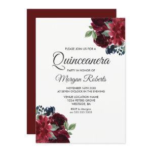 Burgundy Red Wine Flowers Quinceanera Party Invite