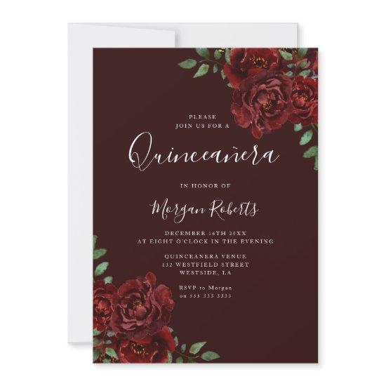 Burgundy Romantic Red Roses Quinceanera Party