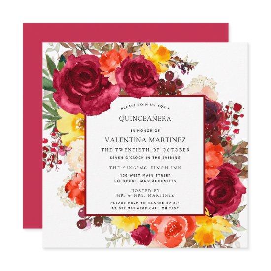 Burgundy Rose Autumn Floral Quinceanera