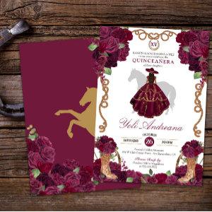 Burgundy Rose Boots Charro Vestidos Quinceañera
