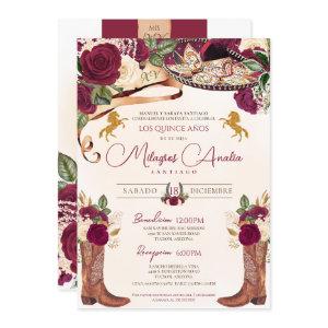 Burgundy Rose Elegant Western Charro Quinceañera