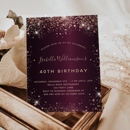 Burgundy rose gold birthday