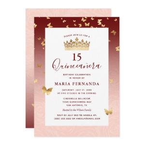 Burgundy Rose Gold Crown Elegant Quinceanera