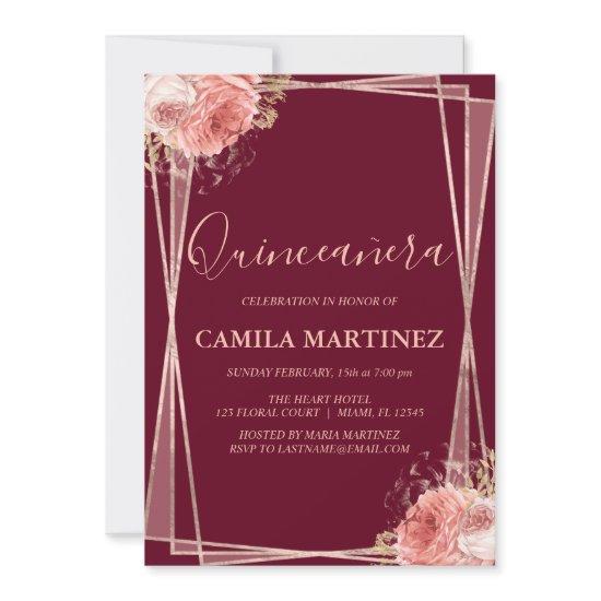 Burgundy Rose Gold Quinceanera Celebration