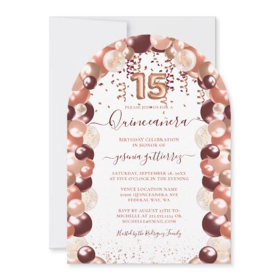 Burgundy Rose Gold Quinceañera Glitter Balloon
