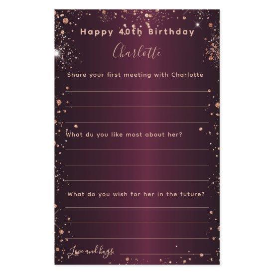 Burgundy rose gold sparkles birthday wishes card