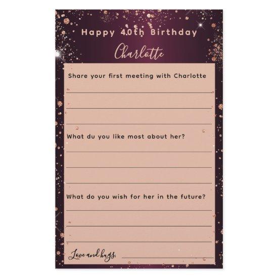 Burgundy rose gold sparkles birthday wishes card