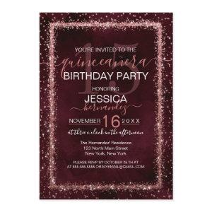 Burgundy Rose Gold Sprinkled Confetti Quinceañera