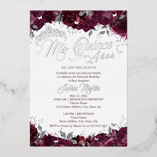 Burgundy Rose Mis Quince Quinceanera  Foil