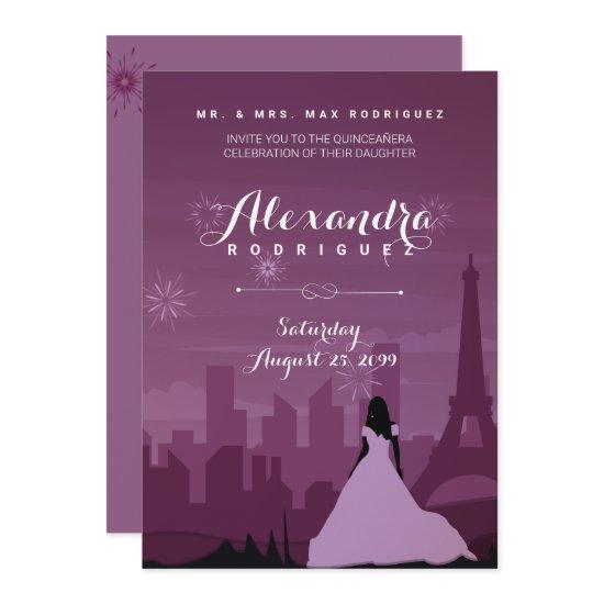 Burgundy Rose Pink Paris Fireworks Quinceañera