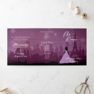 Burgundy Rose Pink Paris Fireworks Quinceañera Tri Tri-Fold