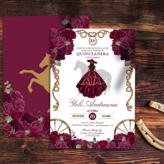 Burgundy Rose Western Quinceañera