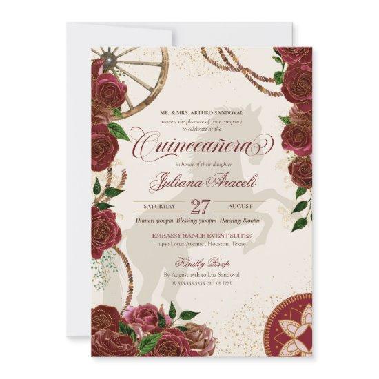 Burgundy Rose Western Ranch  Charro Quinceanera