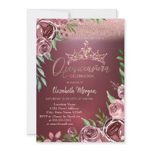 Burgundy Roses,Crown Bokeh Quinceañera