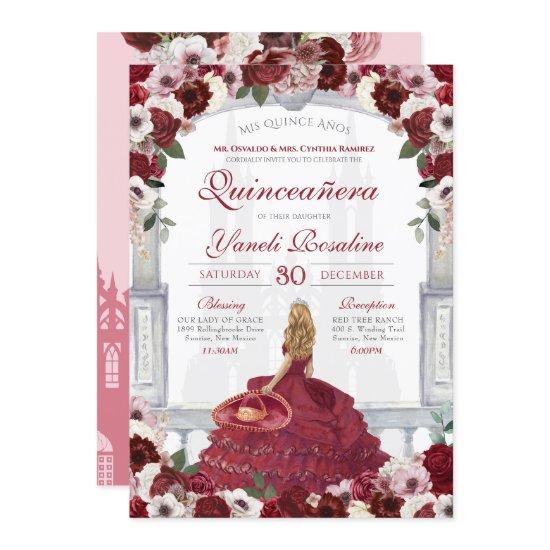 Burgundy Roses Elegant Charro Princess Quinceanera