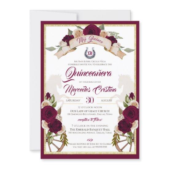 Burgundy Roses Floral Western Charro Quinceanera