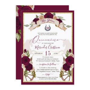 Burgundy Roses Floral Western Charro Quinceanera