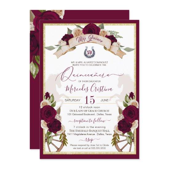 Burgundy Roses Floral Western Charro Quinceanera