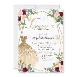 Burgundy Roses Glitter Dress Butterfly