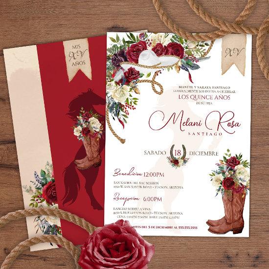 Burgundy Roses Western Charro Spanish Quinceañera
