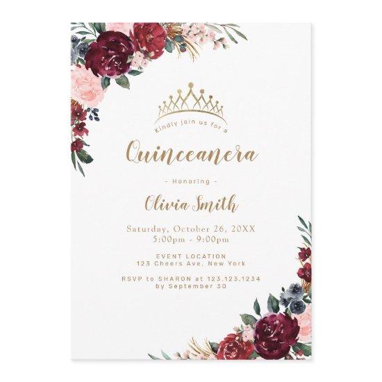 Burgundy rustic boho floral Quinceanera