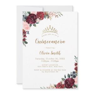 Burgundy rustic boho floral Quinceanera