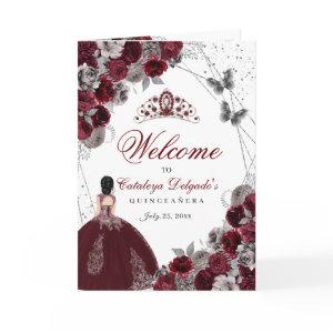 Burgundy Silver Butterfly Quinceanera Program
