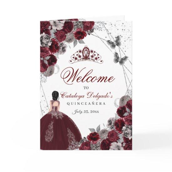 Burgundy Silver Butterfly Quinceanera Program