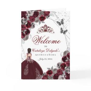 Burgundy Silver Butterfly Quinceanera Program