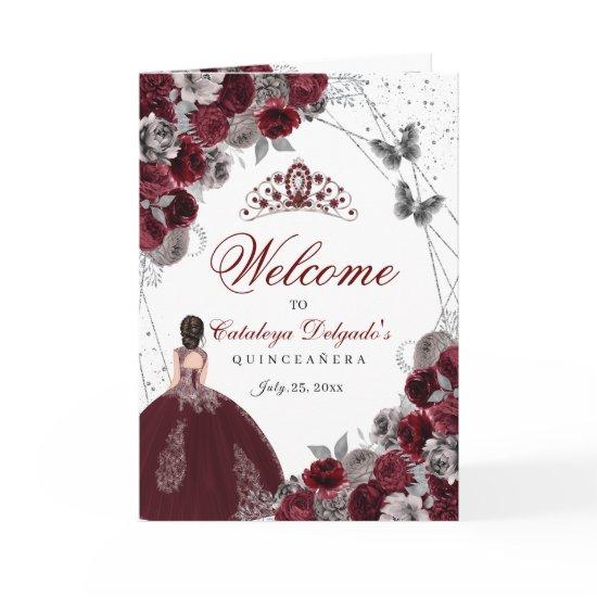 Burgundy Silver Butterfly Quinceanera Program