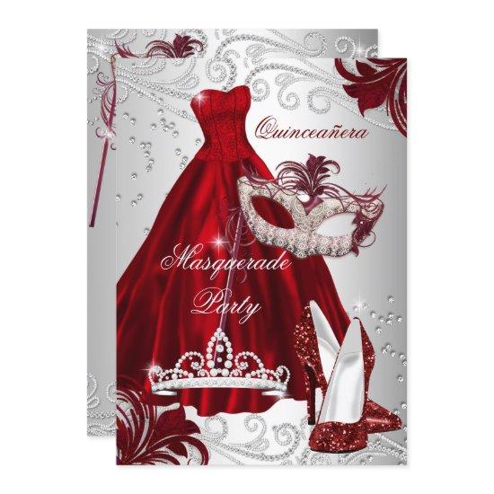 Burgundy Silver Dress masquerade Quinceanera mask