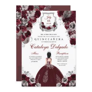 Burgundy & Silver Floral Elegant Quinceañera