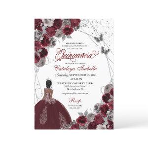 Burgundy Silver Glitter Butterfly  Quinceanera