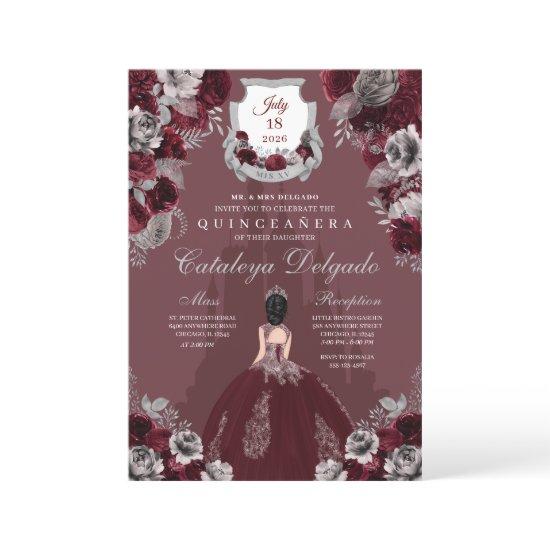 Burgundy Silver Princess Castle Quinceañera