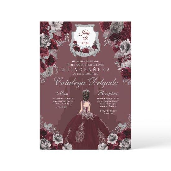 Burgundy Silver Princess Castle Quinceañera
