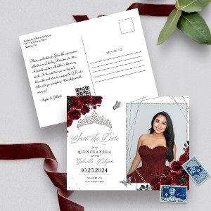 Burgundy Silver Quinceañera Save The Date Photo