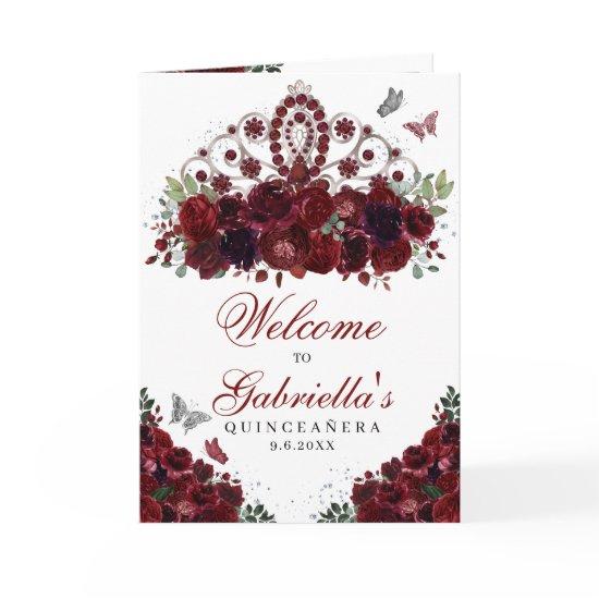Burgundy & Silver Tiara Quinceanera Program