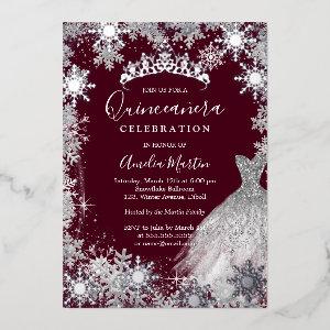 Burgundy Snowflake Winter Quinceanera  Foil